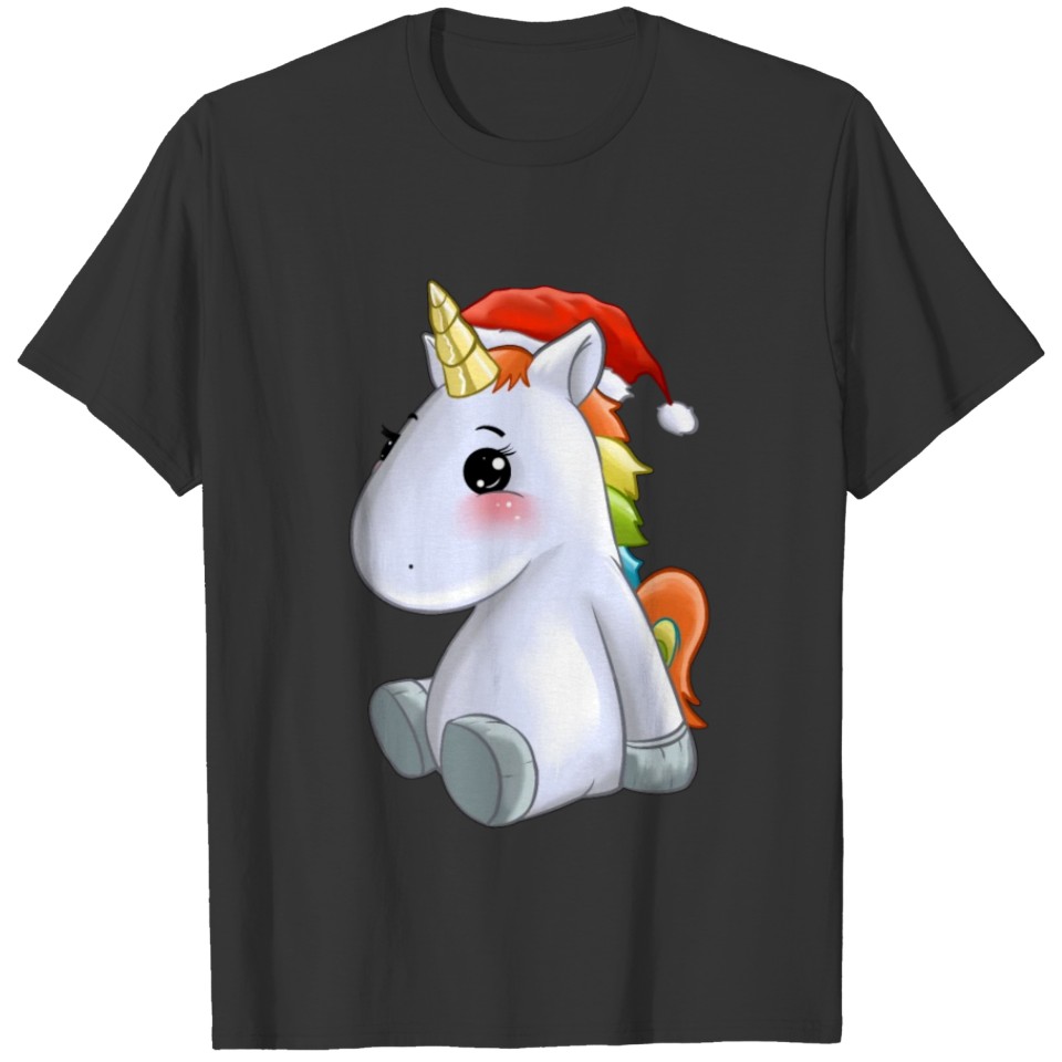 Cute Unicorn Sitting With Santas Hat Gift Idea T-shirt