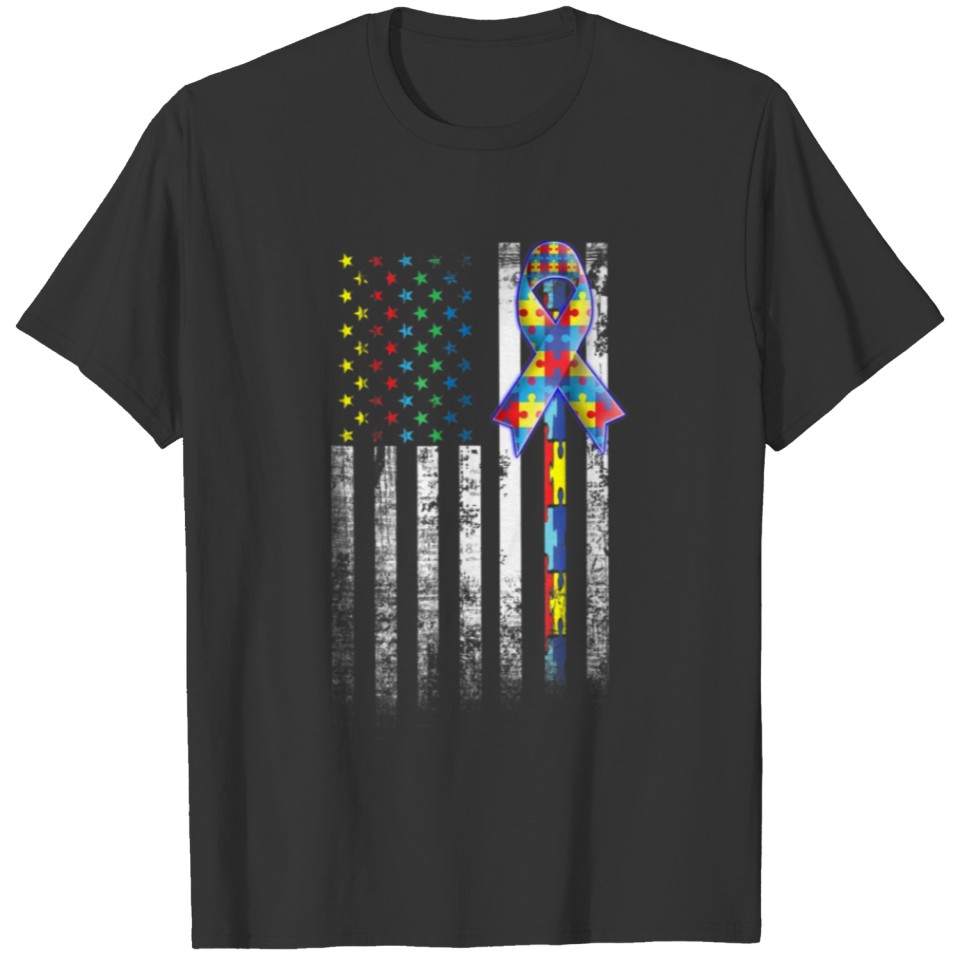 Autism Awareness T-Shirt American Flag Distressed T-shirt