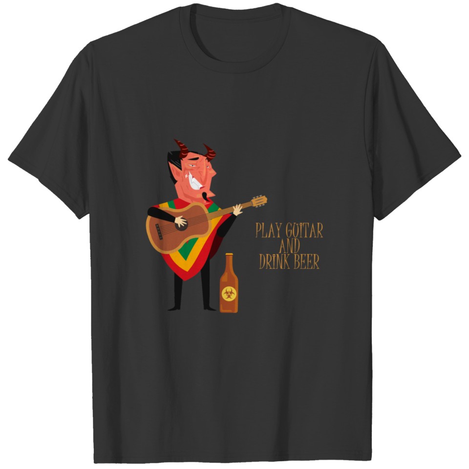 Booze Play Guitar & drink Beer Demon Men Women T-shirt
