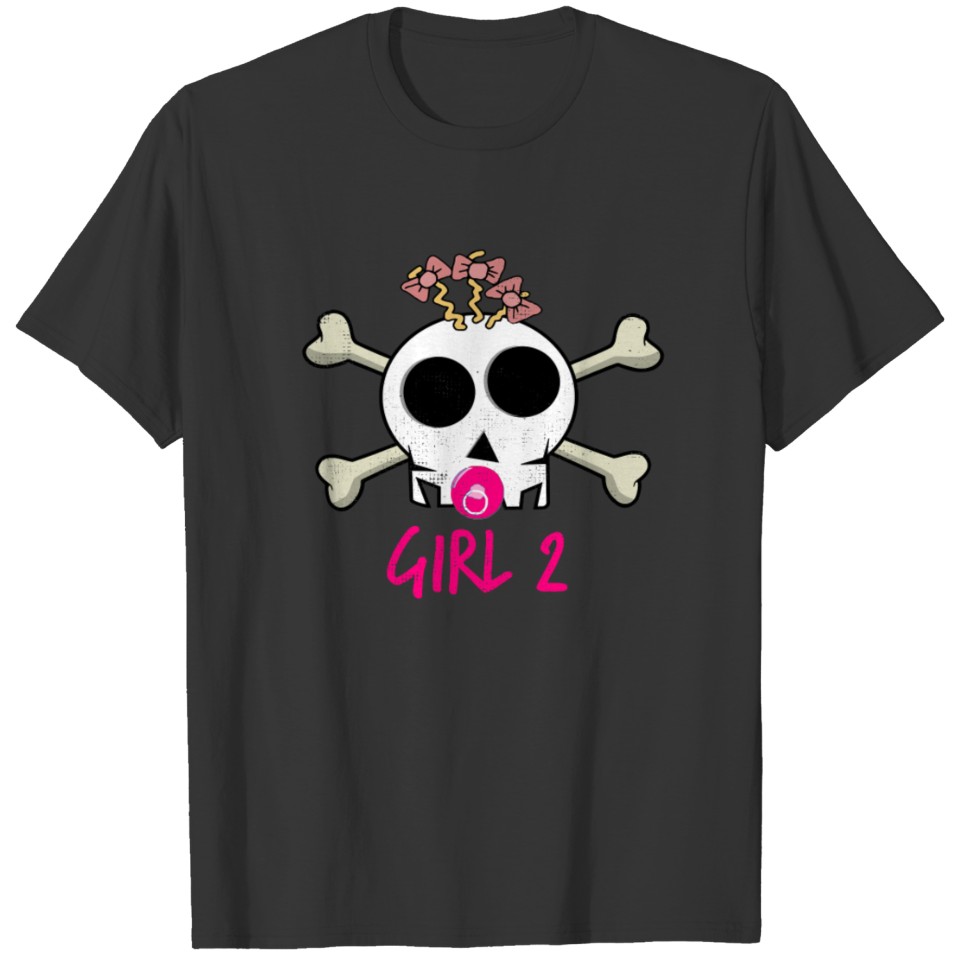 cute pirate crew girl with pink bandana Girl 2 T Shirts