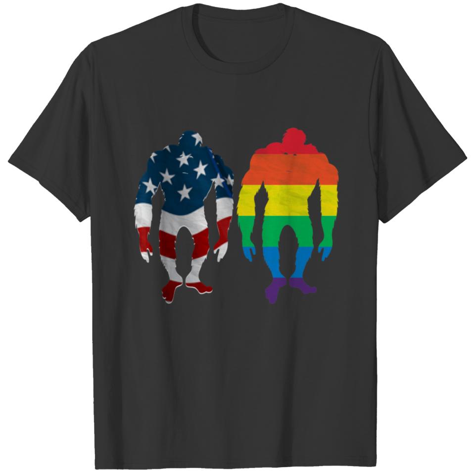 American Flag Bigfoot Rainbow T-shirt