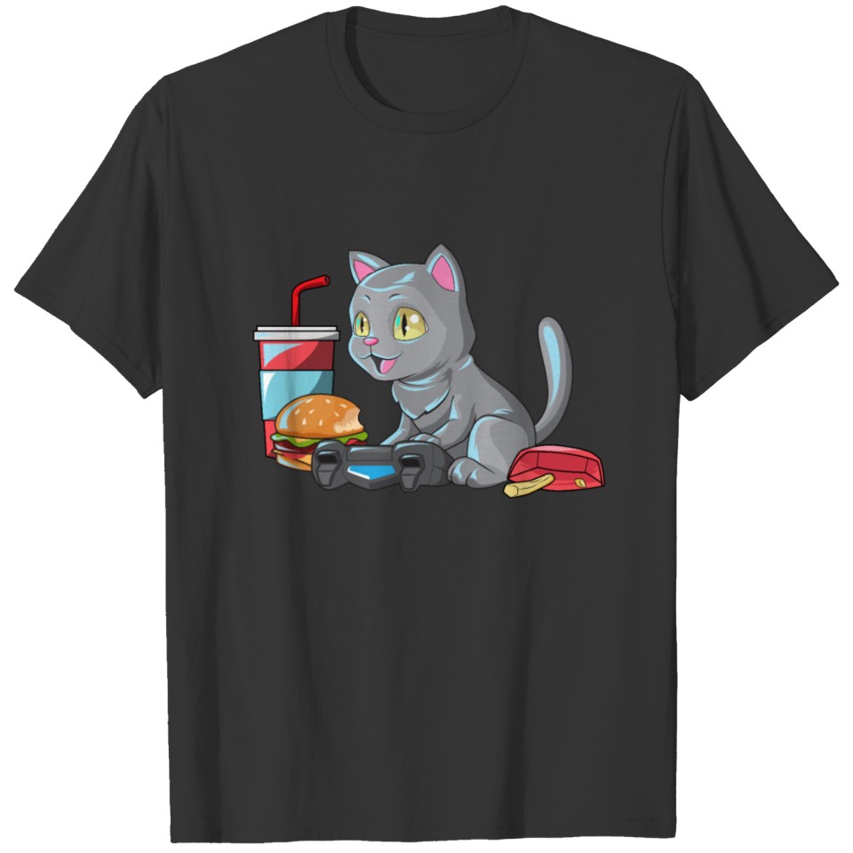 Gamer Gift Cat Video Games Food cat lover Nerd T-shirt