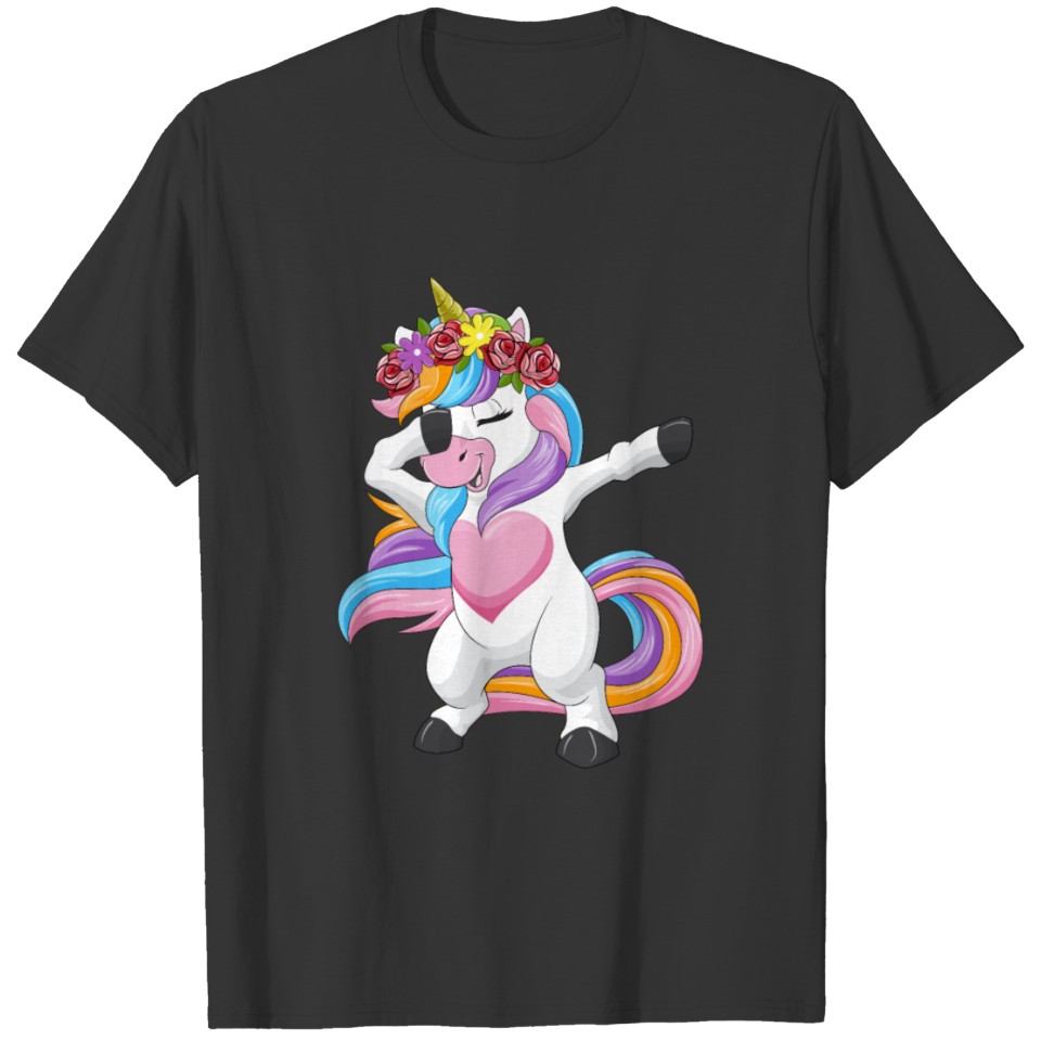Dabbing Unicorn Gift Flower Girl Dab Dance Horse T Shirts