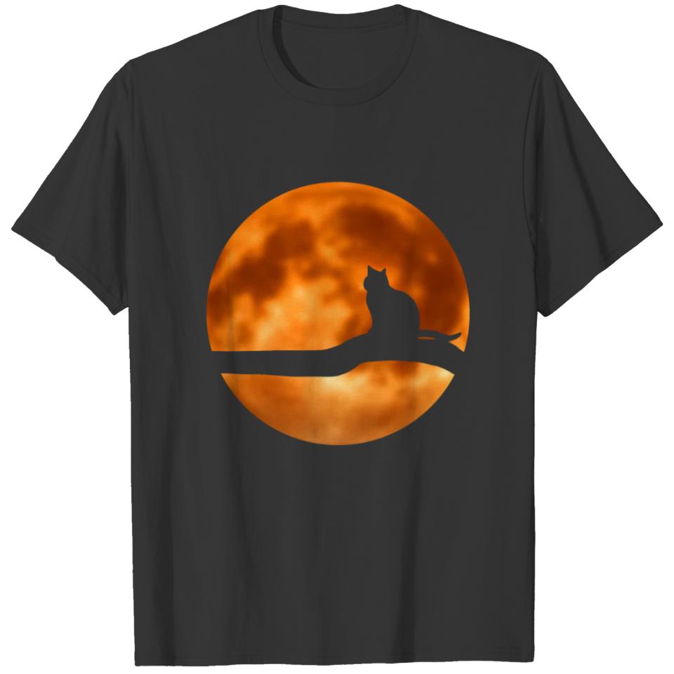 Halloween Blood Moon Black Cat Creepy T-shirt