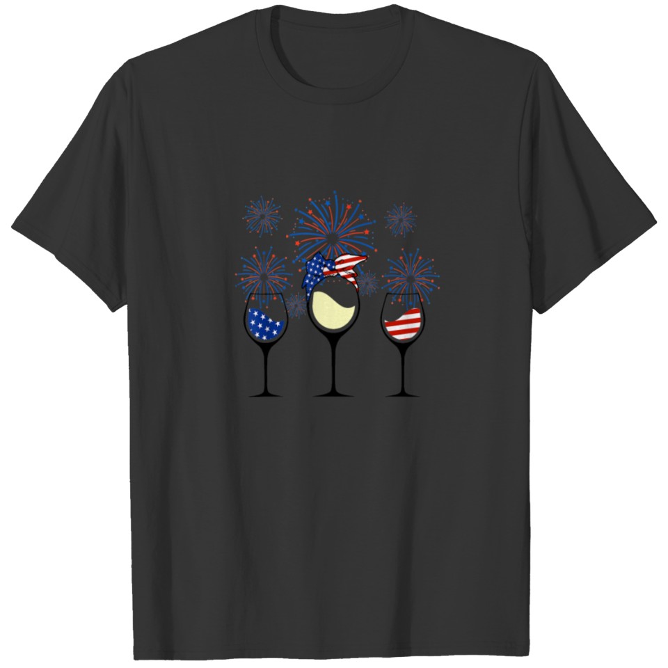 Red White Blue Wine Glasses Firework 4th Of July T T Shirts