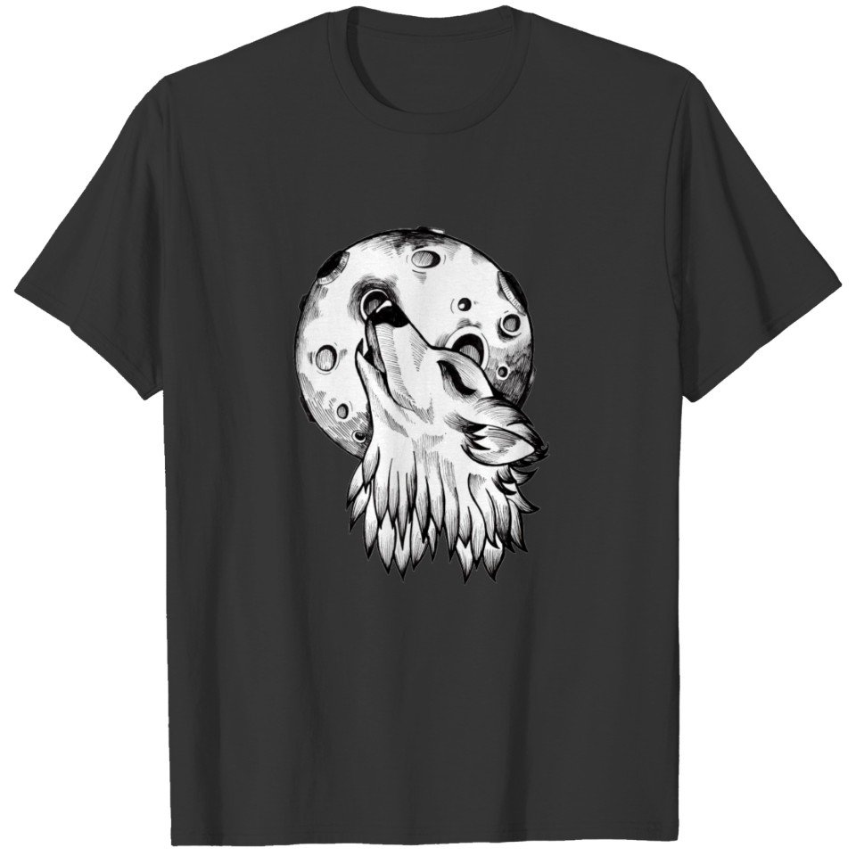Wolf Moon Sketch Logo Symbol T-shirt