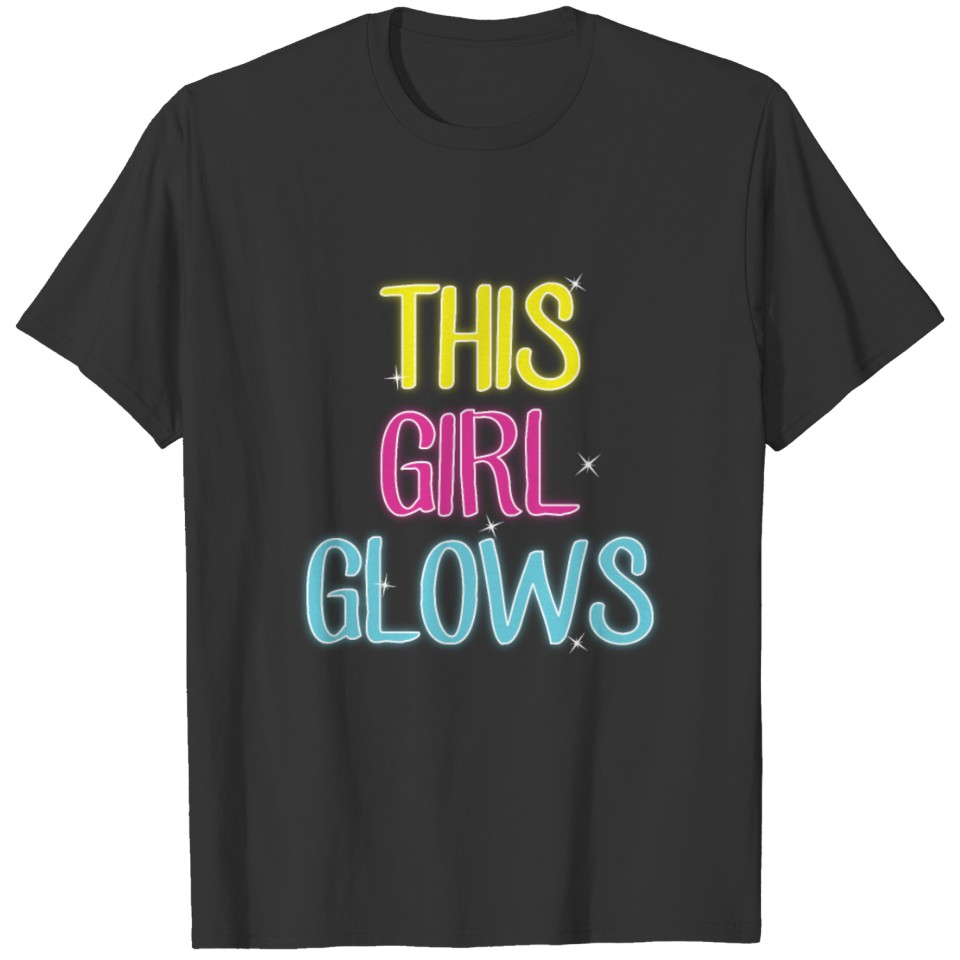 This Girl Glows 80s 90s Party Disco Glitter Retro T-shirt
