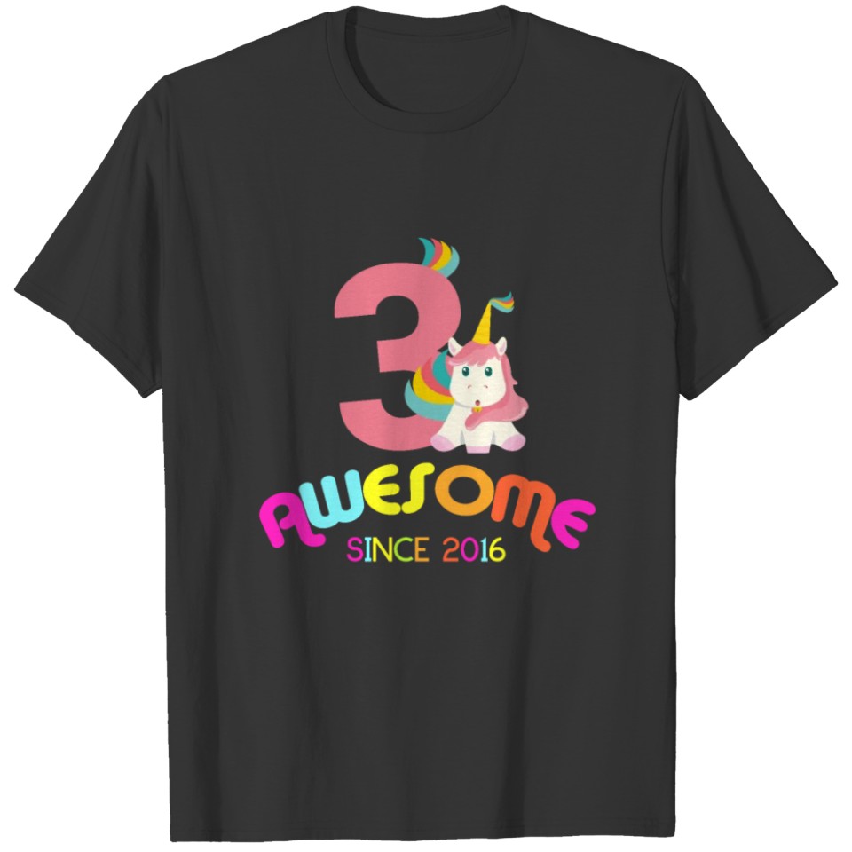 3rd Birthday Celebration Gift Awesome Since 2016 T-shirt