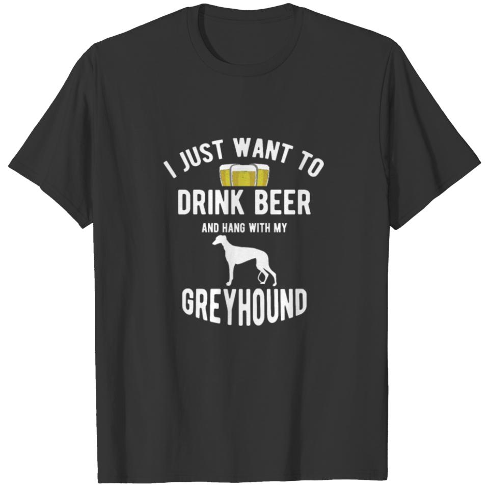 Grey Hound Dog And Beer Lover Puppy Graphic T-shirt