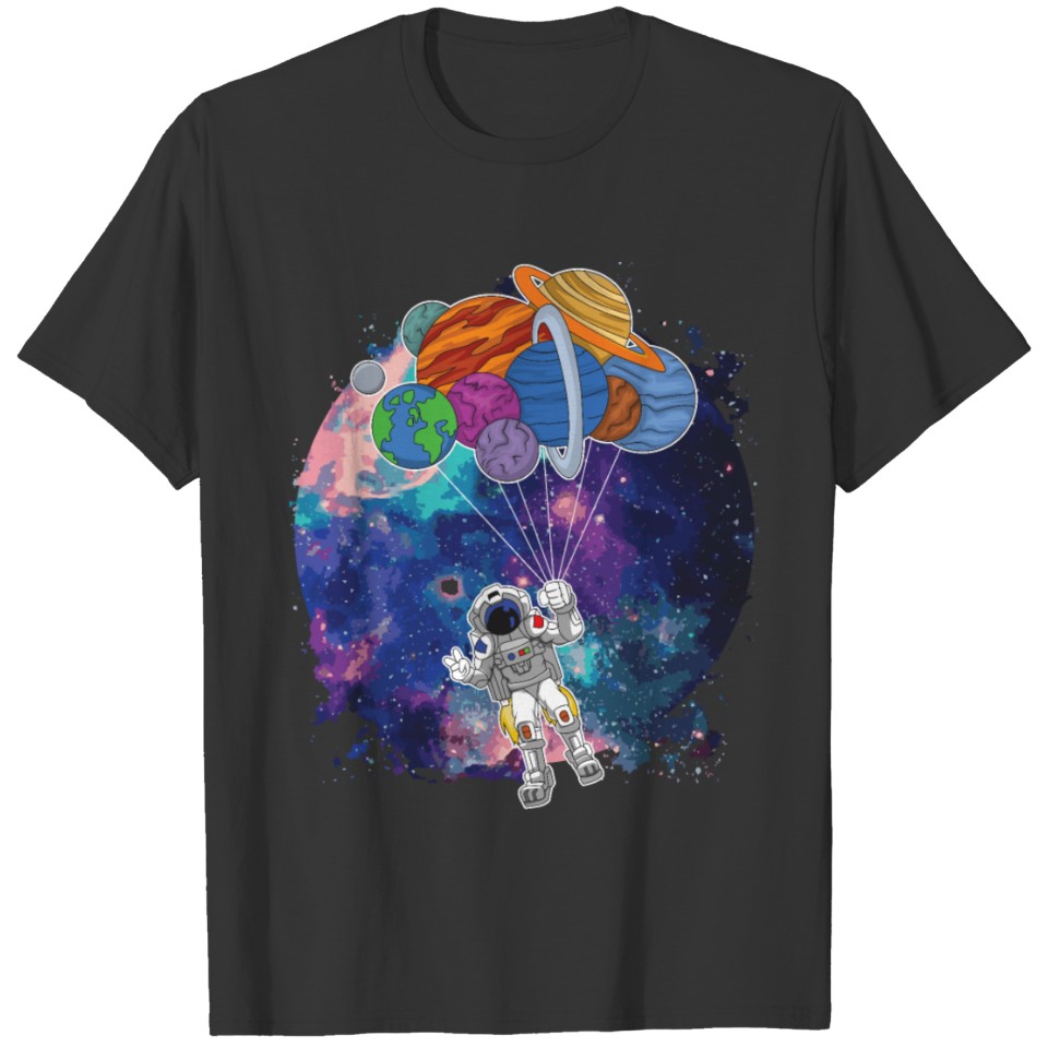 Cute astronaut with planet Balloons in outer space T-shirt