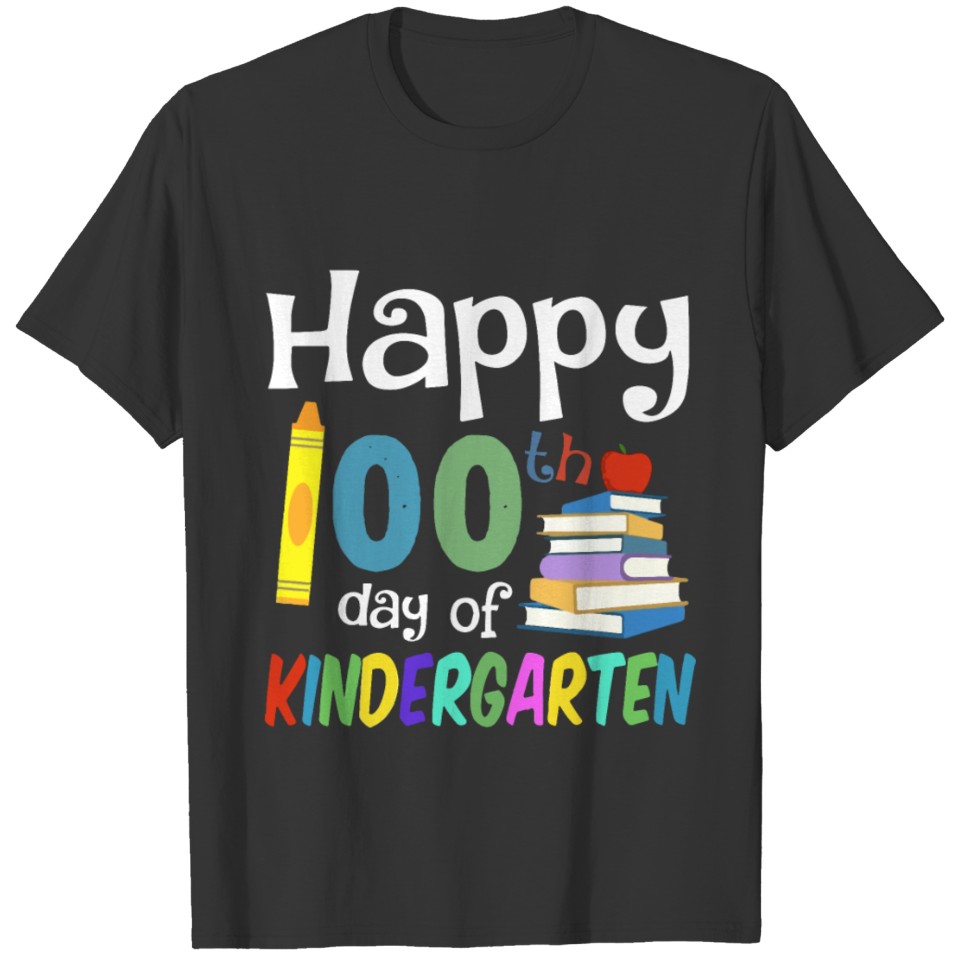 happy 100h day of kindergarten book students schoo T Shirts