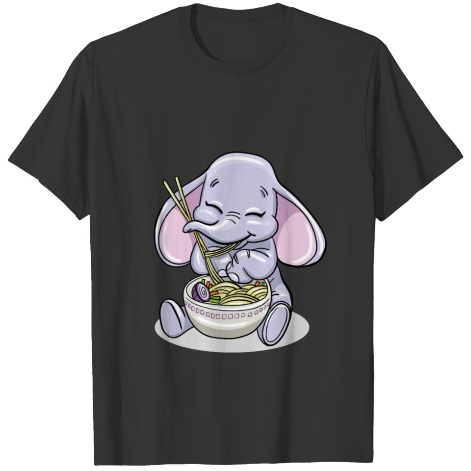 Kawaii Baby Elephant Eating Ramen Noodles T Shirts