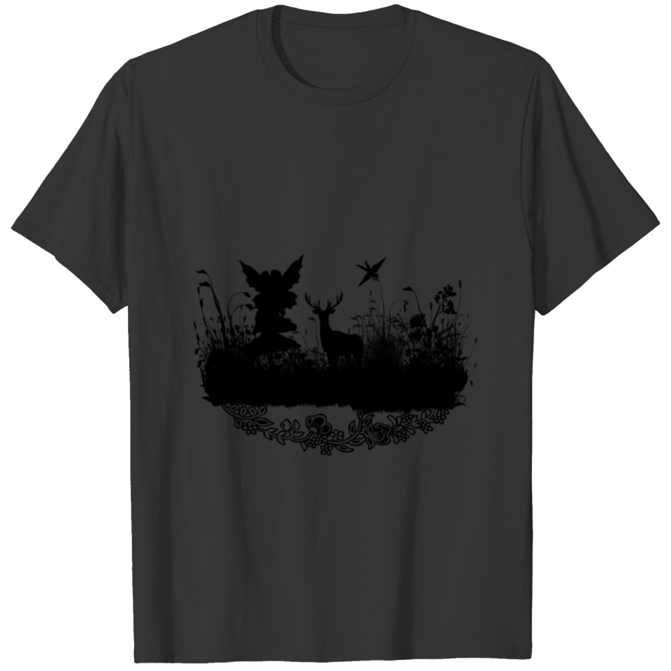 Litte fairy with deer in the night T-shirt