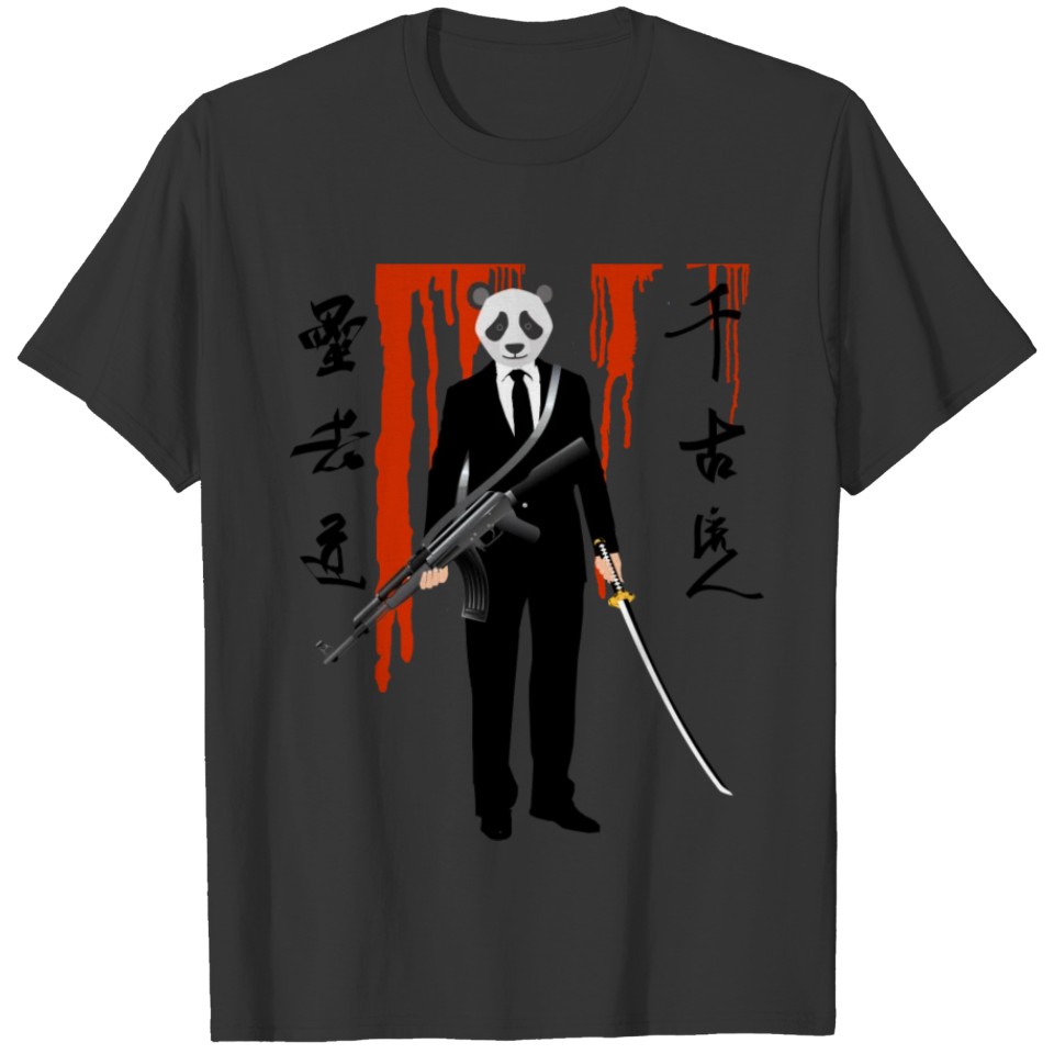 Samurai product Gun Panda Novelty Gifts design T-shirt