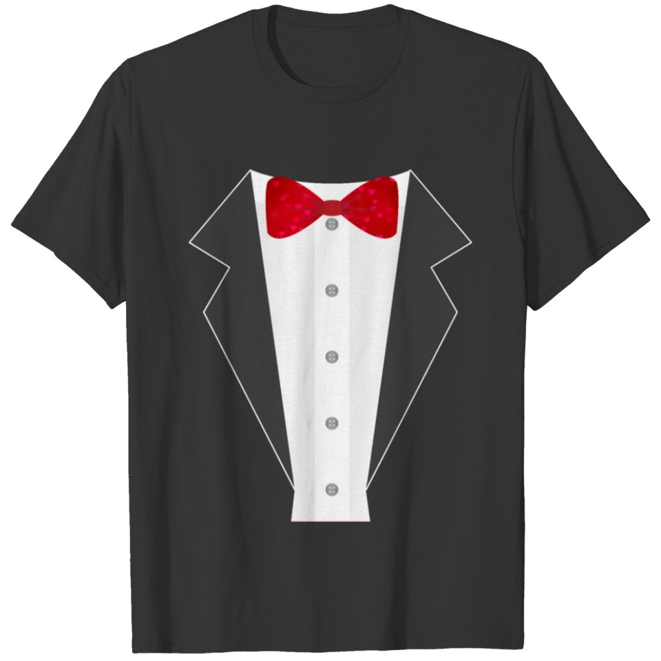 Valentines Day Heart Bow Tie Tuxedo Costume T-shirt