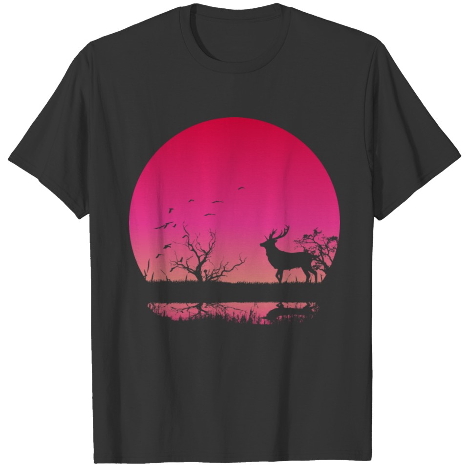 Sunset deer landscape silhouette T-shirt