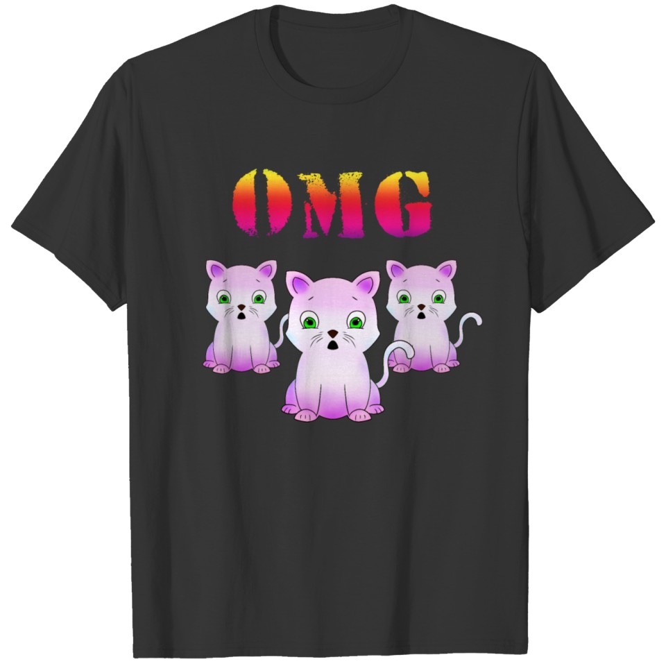 OMG. Three shocked surprised pink kittens. Cats. T Shirts