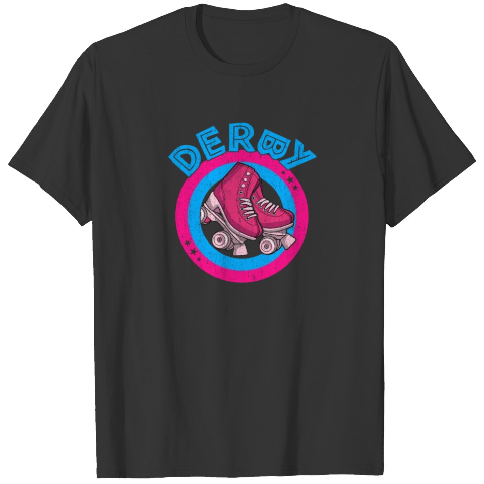 Roller Derby Girl 80s Skate Disco - Pink & Blue - T Shirts
