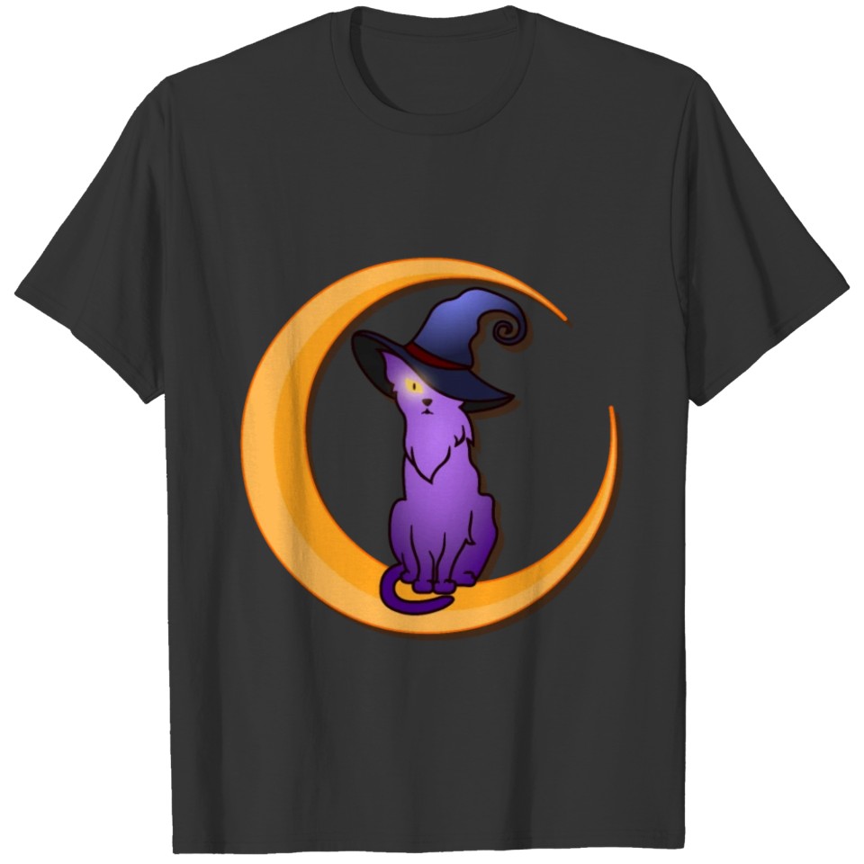 Scary Funny Purple Cat Witch Hat Halloween Gift T Shirts