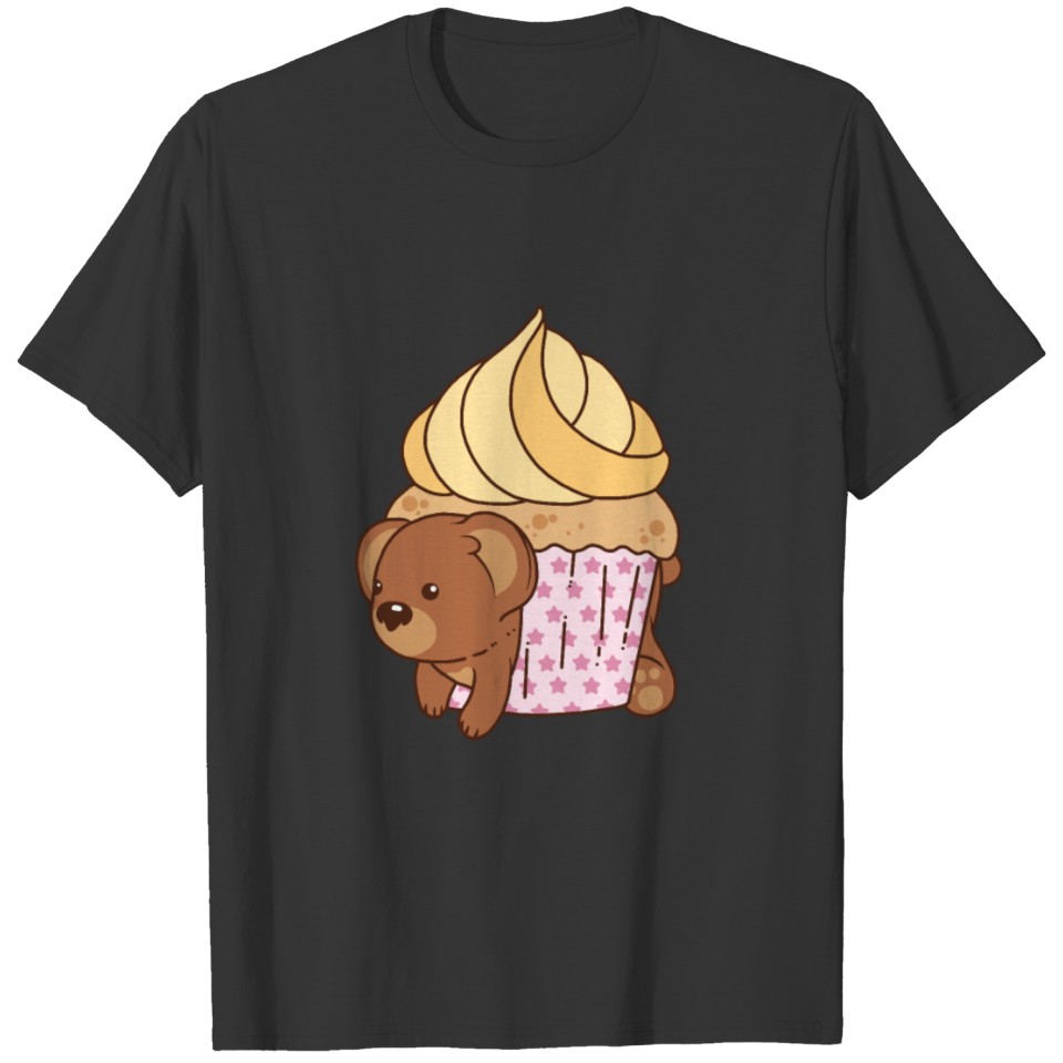 Brown Baby Teddy Bear Inside Cup Cake Novelty Cute T Shirts