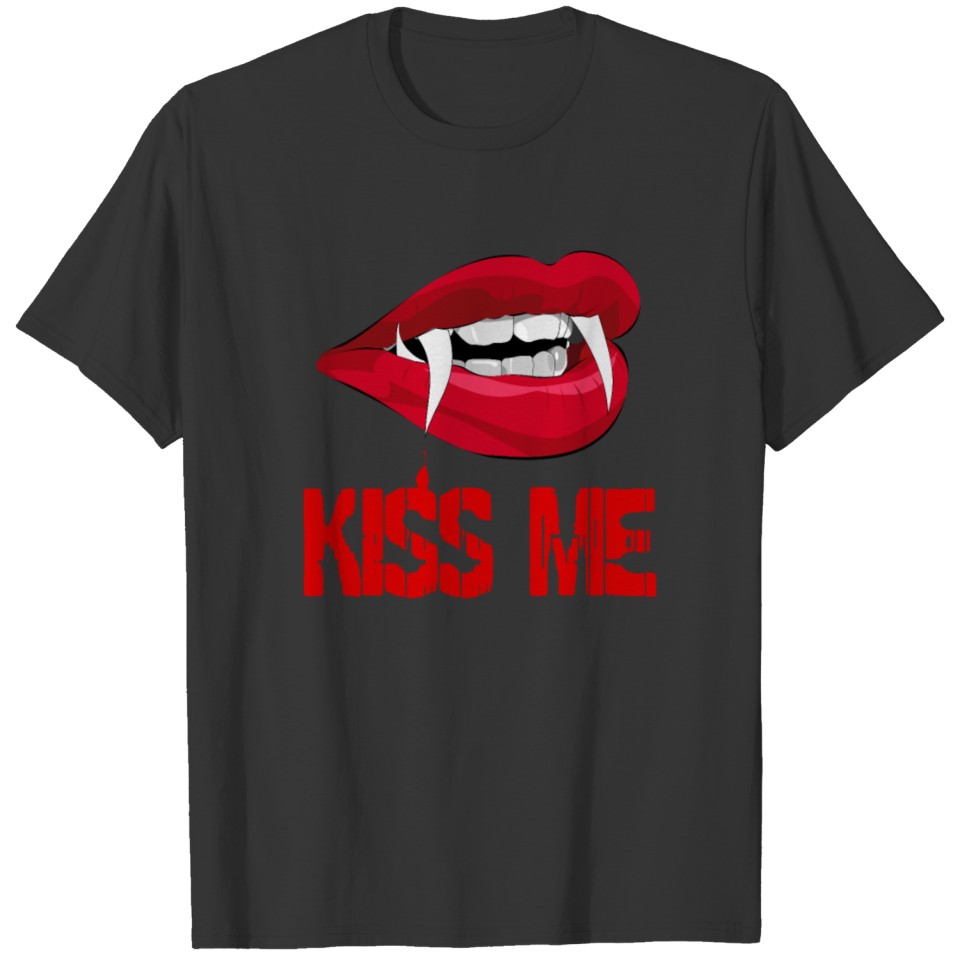 Blood Red Vampire Lips Halloween Kiss Me T-shirt