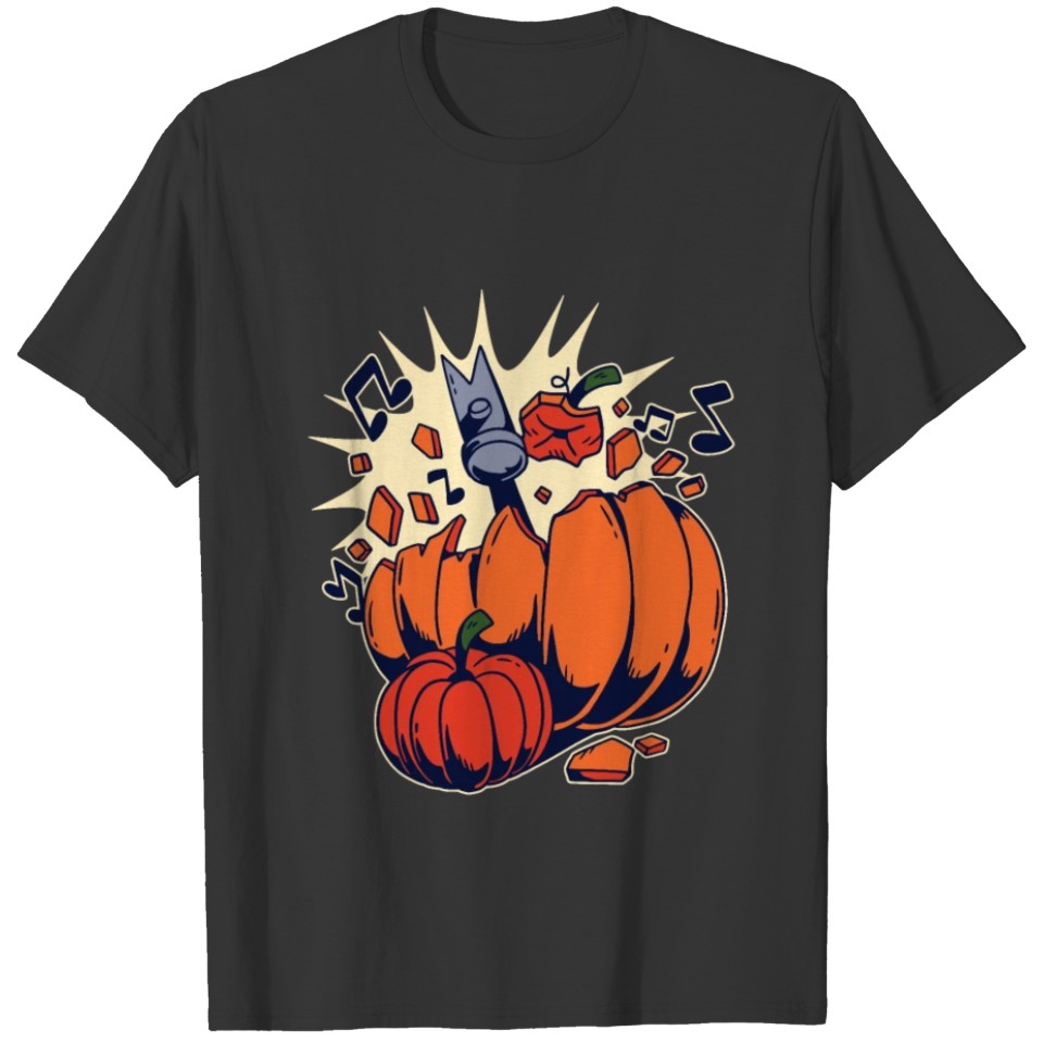 Halloween Pumpkins Funny Smashed By a Hammer T-shirt