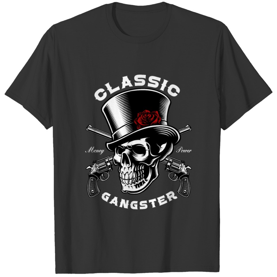Mafia Boss Gangster Skull with Guns Gentleman Gift T Shirts