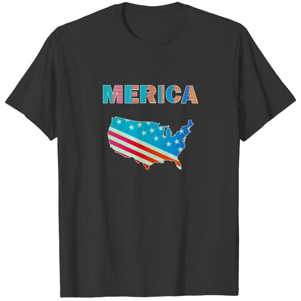 Merica Map America 4th July USA map T-shirt