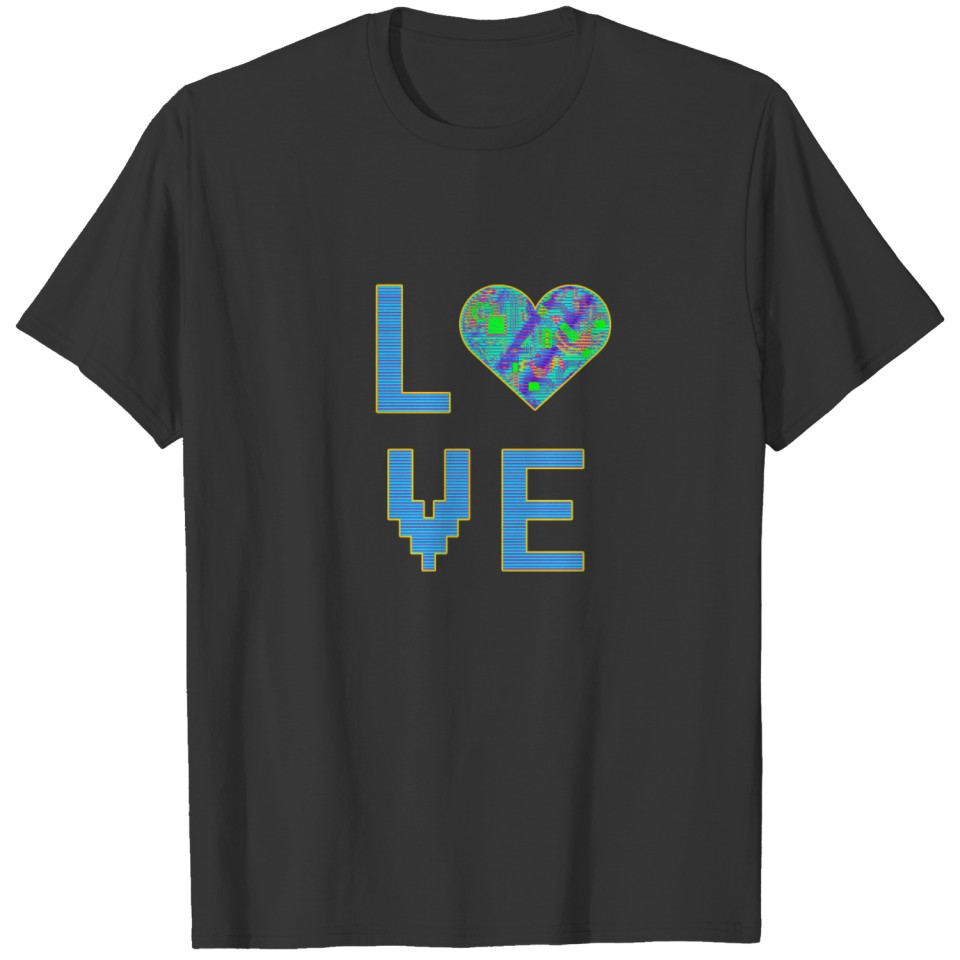 Love Heart Digital Love for nerds or pixel pc T-shirt