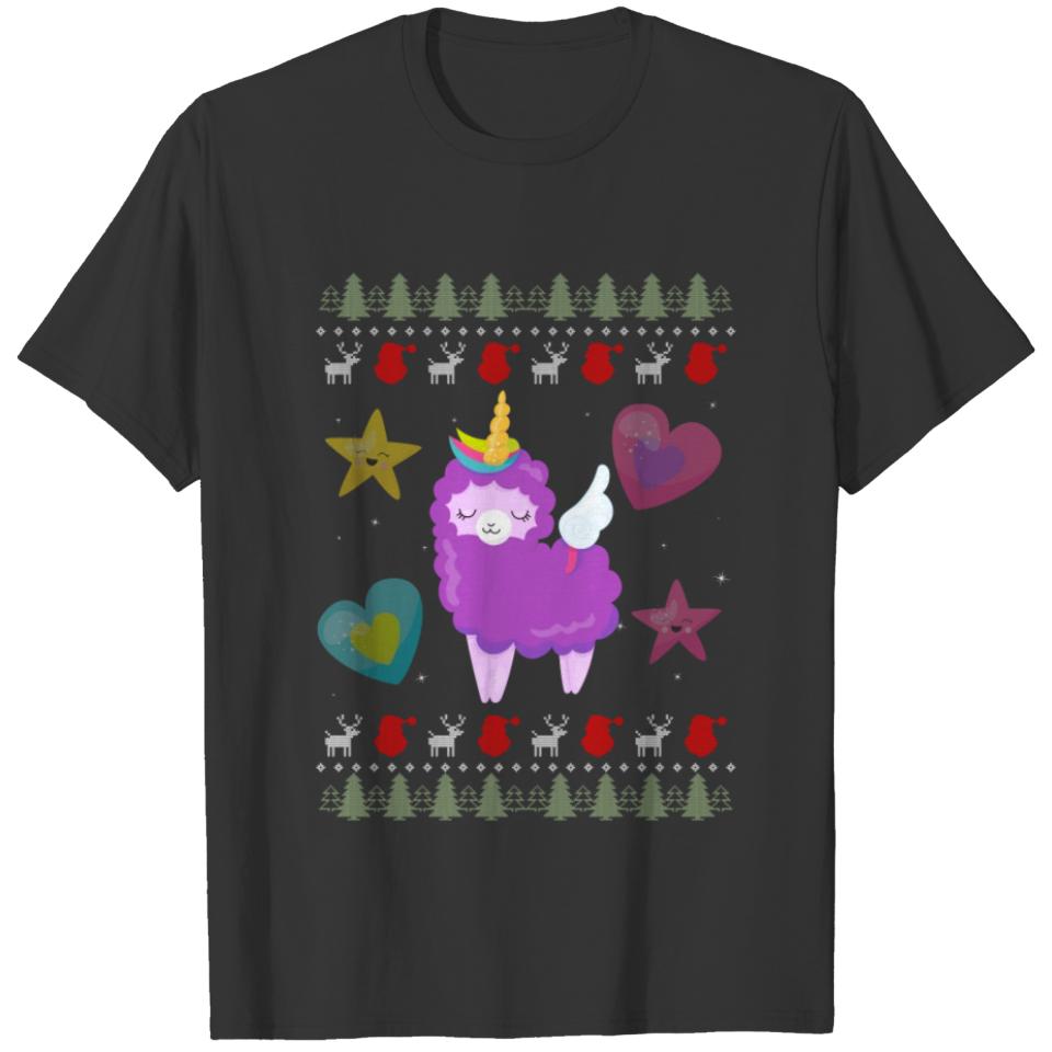 Ugly Christmas T shirt Llama Unicorn Shirt Knitted T-shirt