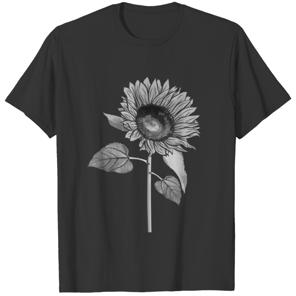 Sunflower Grey Black White Floral Spring Flowers T Shirts