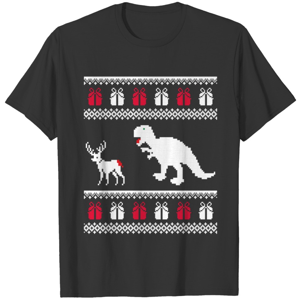 Tyrannosaurus Biting Deer Xmas Sweater T Shirts