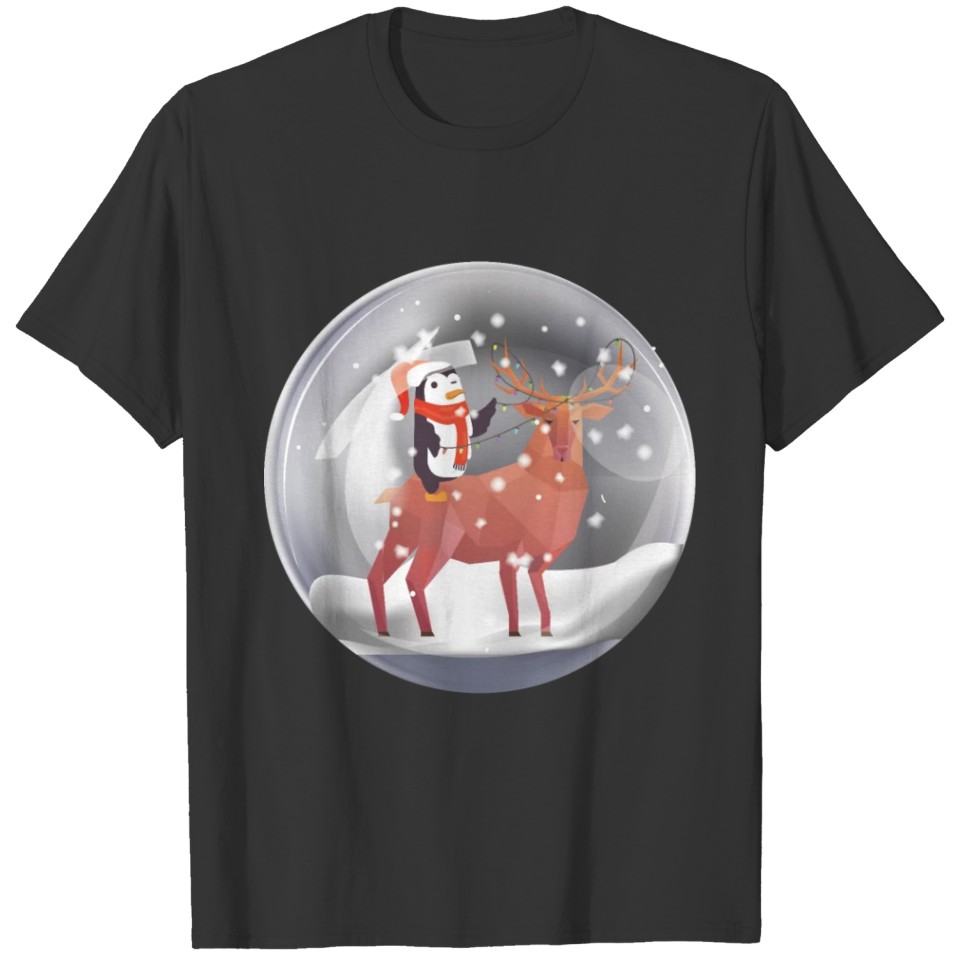 Christmas elk penguins - crystal ball T-shirt