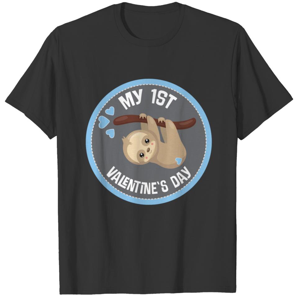 1st Valentines Day Sloth Baby Boy T-shirt
