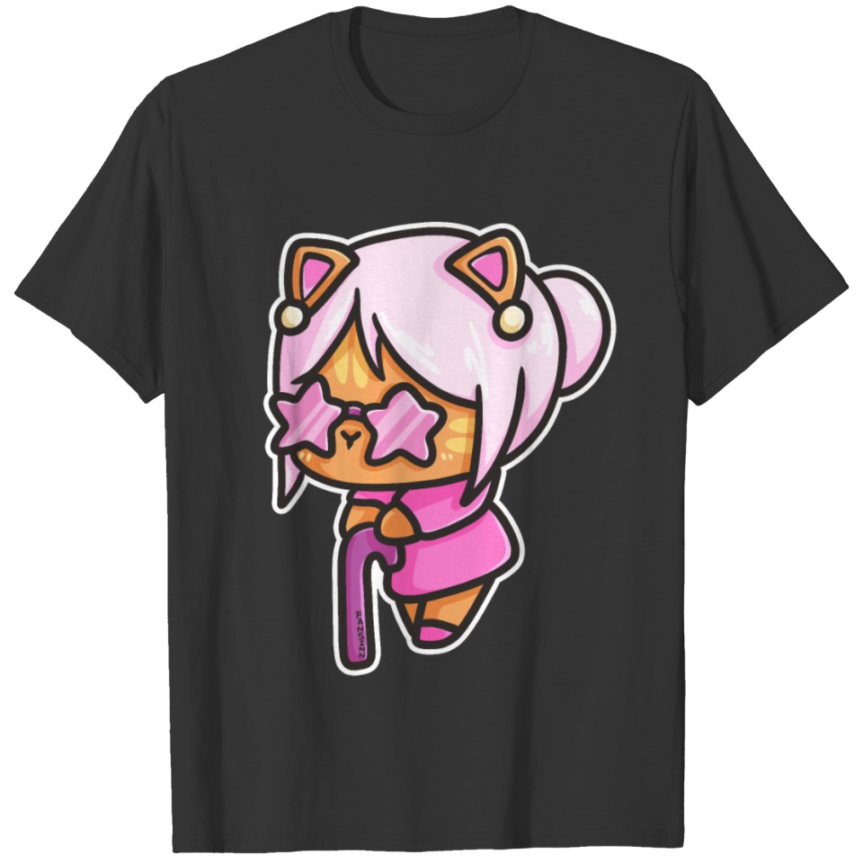pensioner old cat woman walking stick grandma comi T-shirt