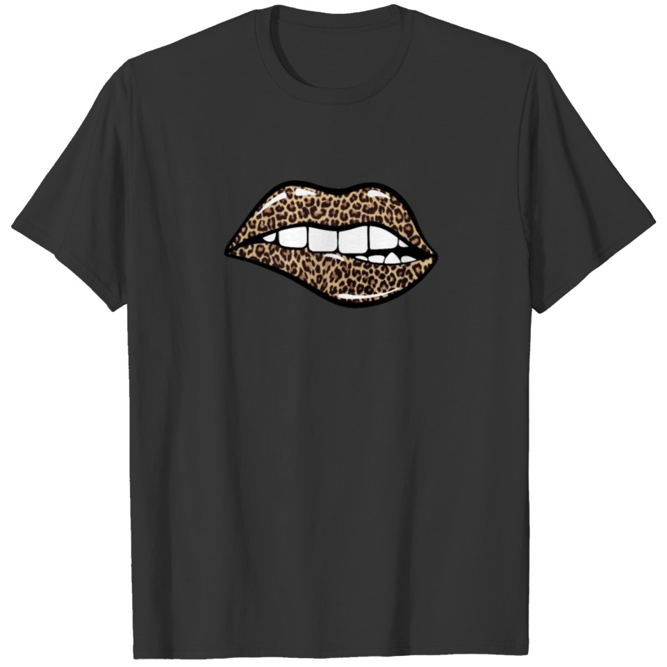 Lips Leopard Print Lips Teeth Biting Bottom Lip T-shirt