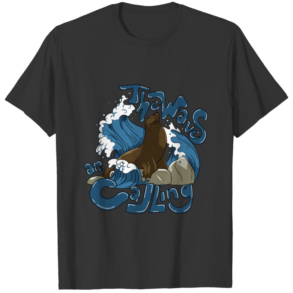 sea lion dog sealife animal water waves present T-shirt