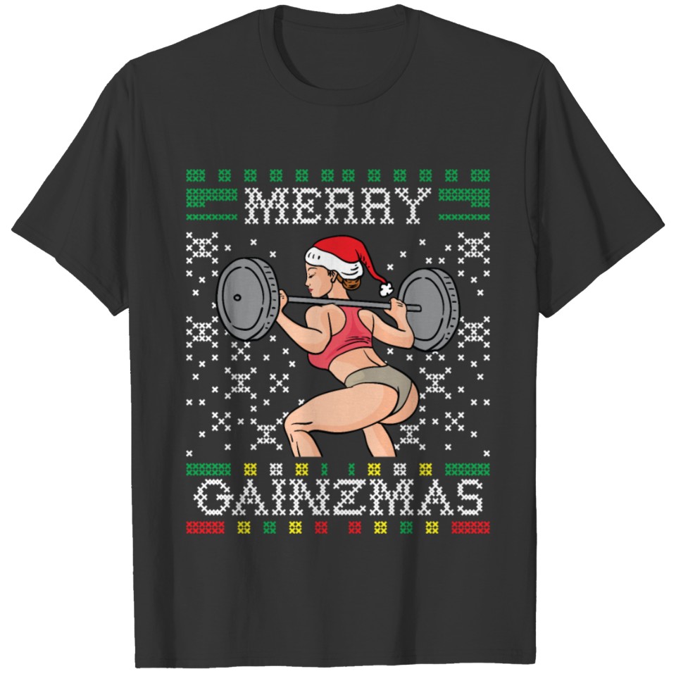 Merry Gainzmas Ugly Christmas Gym Miss Santa Claus T Shirts