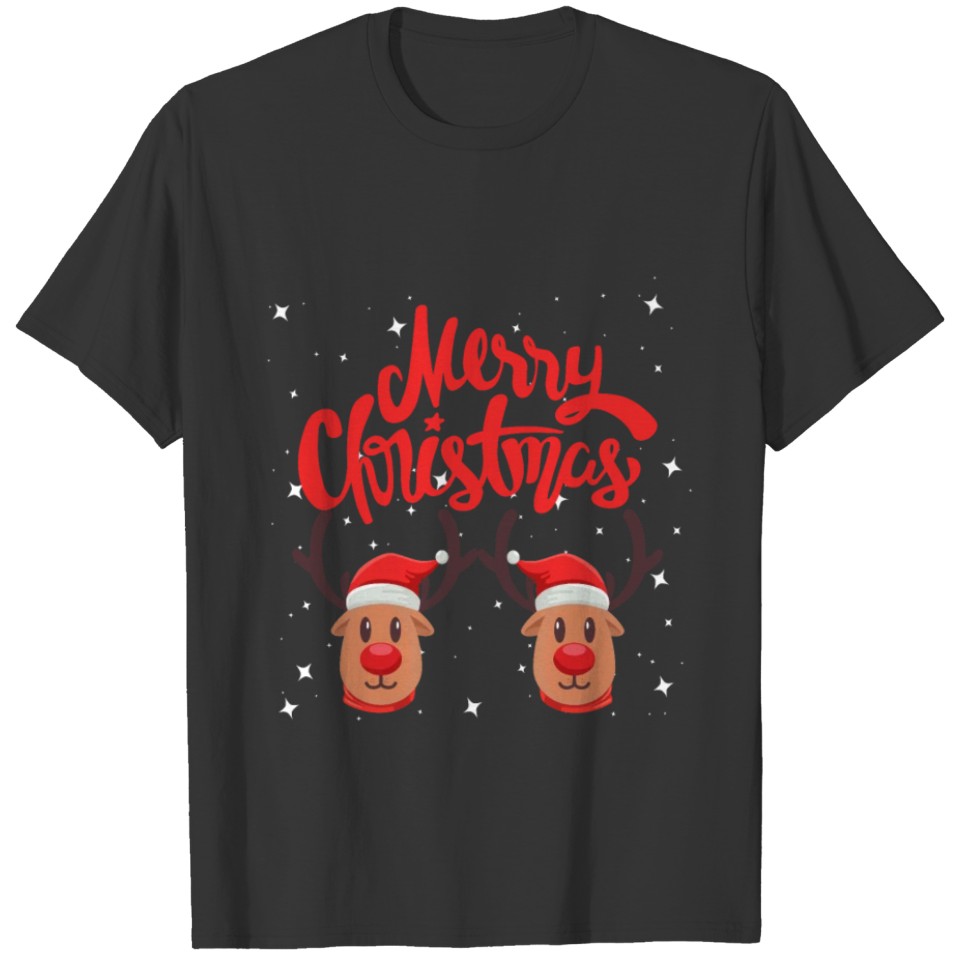 Merry Christmas Santa Claus Reindeer Design T-shirt