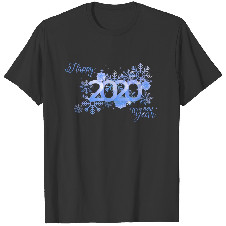 happy new year 2020 blue color T-shirt