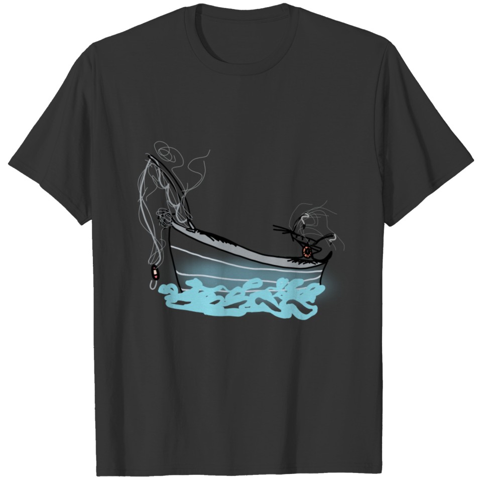 Fisher Boat art design on the Ozean waves haze T-shirt