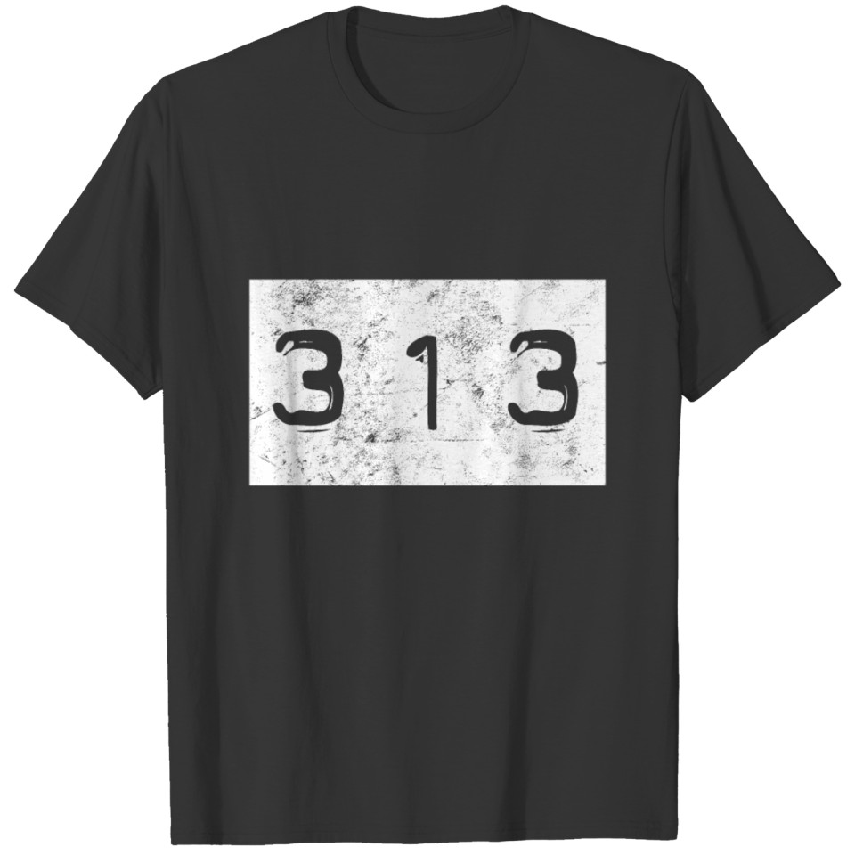 Retro Embossed Design of Area Code 313 Metro T-shirt