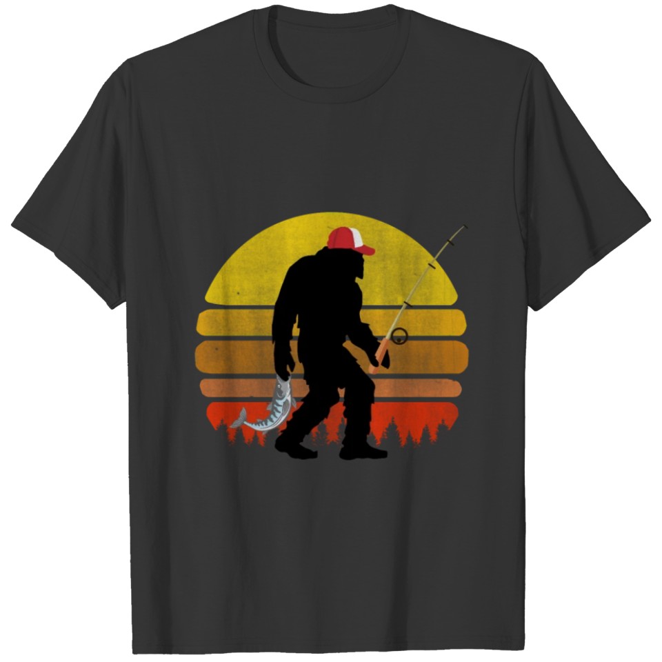 Funny Bigfoot Fishing Outdoor Retro Tee T-shirt