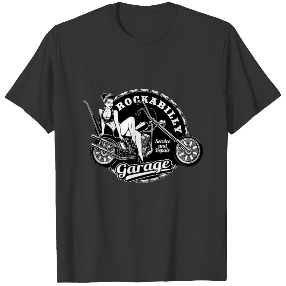 Pin Up Girl On Motorcycle Monochrome T-shirt