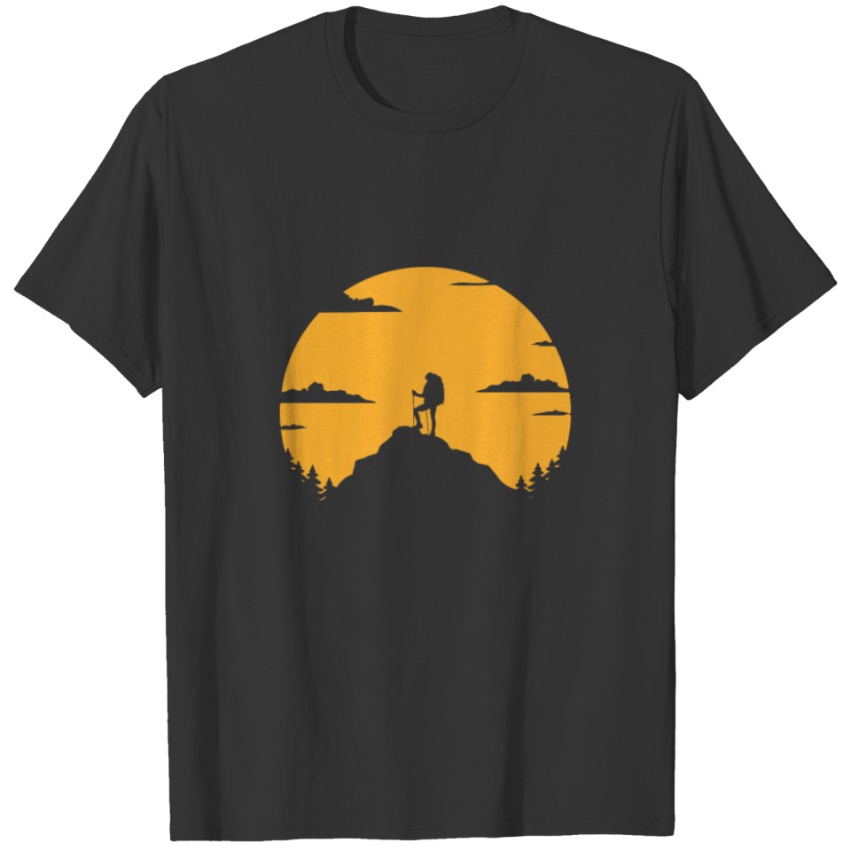Hiking - hikers, sunset, mountain peak, cloud T-shirt