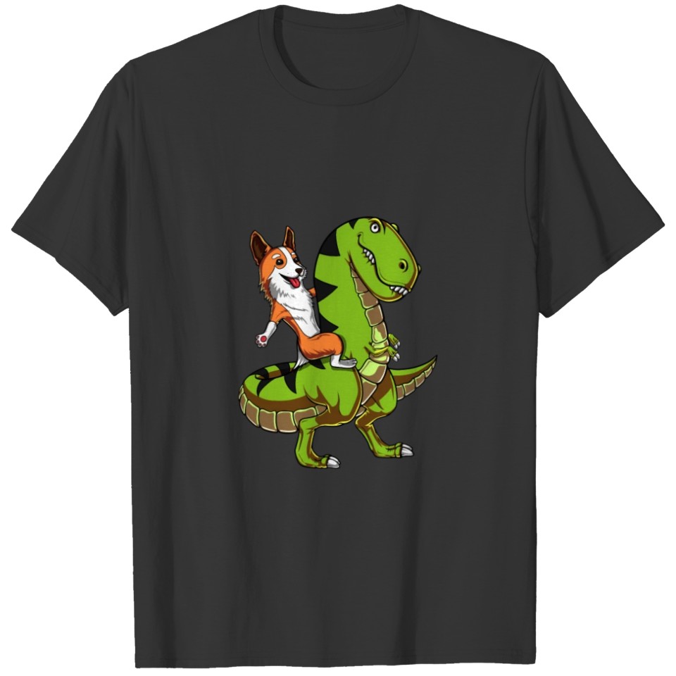 Corgi T Shirts Corgi Dog Riding TRex Dinosaur Funny