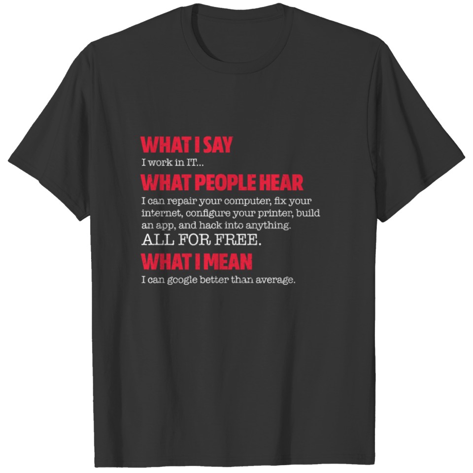 What I Say What People Hear Computer Programmer T-shirt