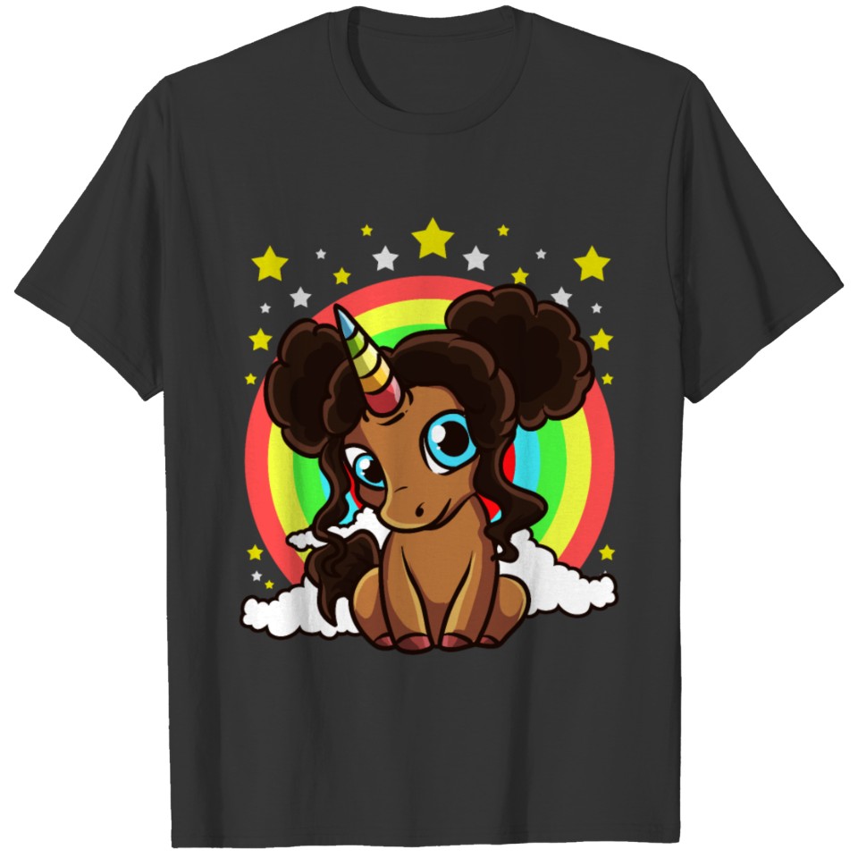 Black Girl Magic Unicorn Afro Puffs Brown Skin Cut T Shirts