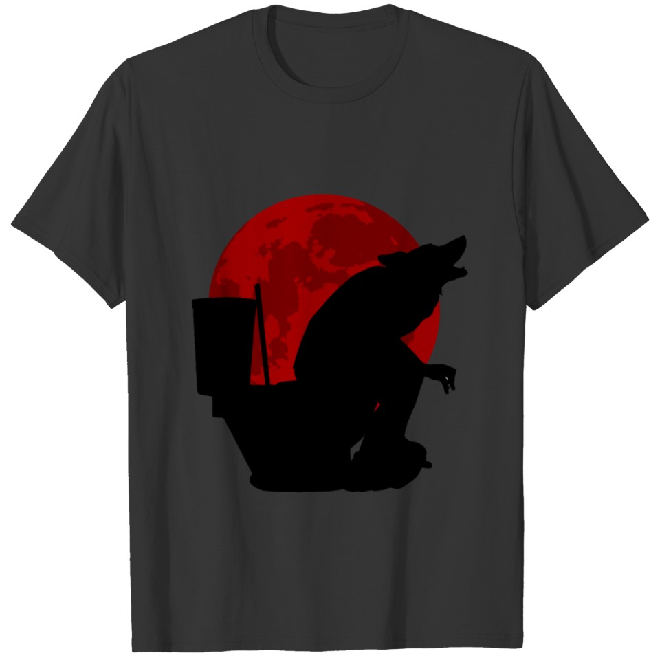 Wolf Toilet Blood Moon Funny T Shirts