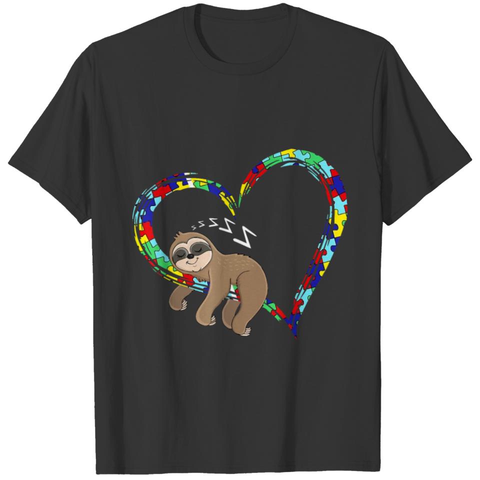 Autism Sloth Heart Puzzle Pieces Autism Awareness T-shirt
